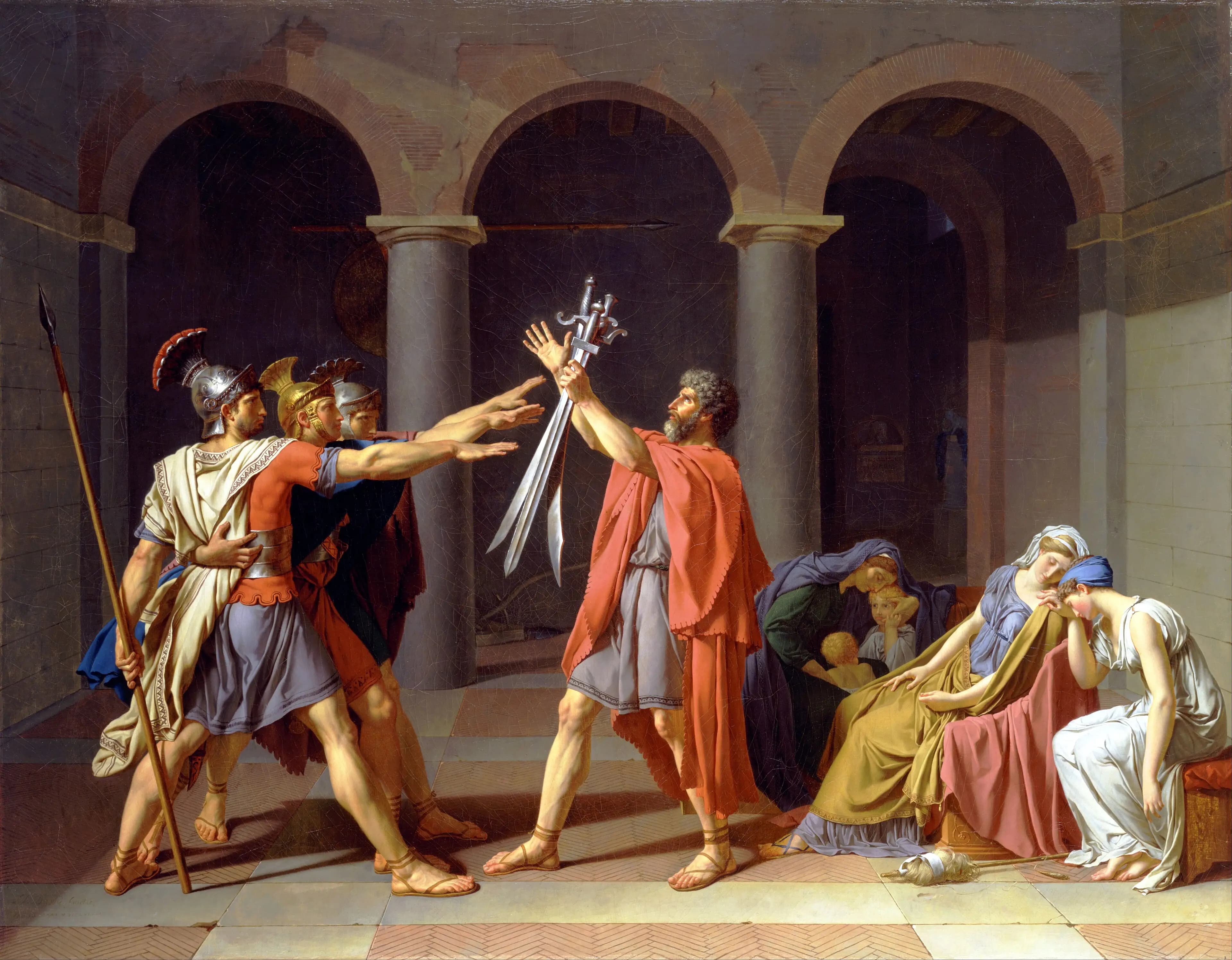 Sumpah Horatii, lukisan Jacques-Louis David tentang tiga bersaudara Romawi yang bersumpah di hadapan ayahnya